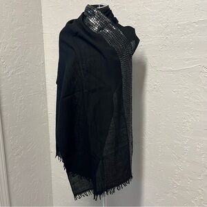 Vintage Black Metallic Accents Scarf Wrap w/ Fringe 72 X 40